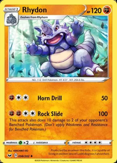 Rhydon 98/202 Sword & Shield Pokemon card