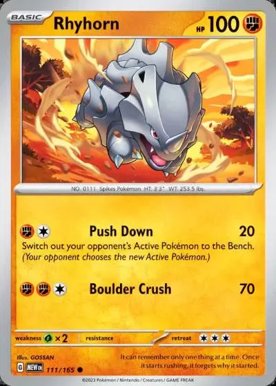 Rhyhorn 111/165 151 Pokemon card