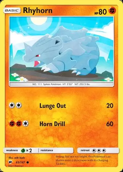 Rhyhorn 65/147 Burning Shadows Pokemon card