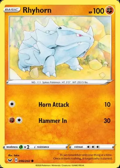 Rhyhorn 96/202 Sword & Shield Pokemon card