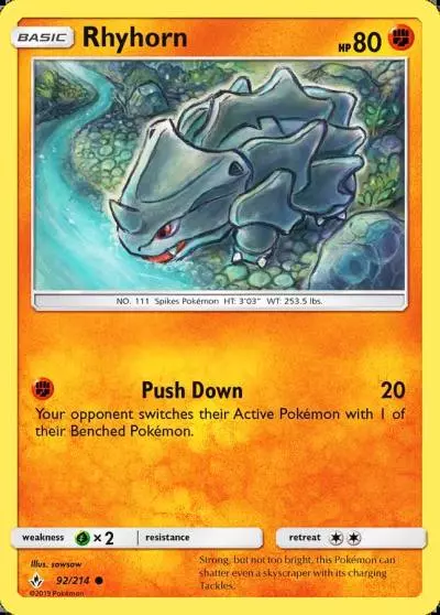 Rhyhorn 92/214 Unbroken Bonds Pokemon card