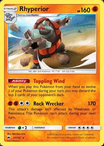Rhyperior 67/147 Burning Shadows Pokemon card