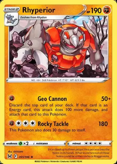 Rhyperior 91/196 Lost Origin Pokemon card