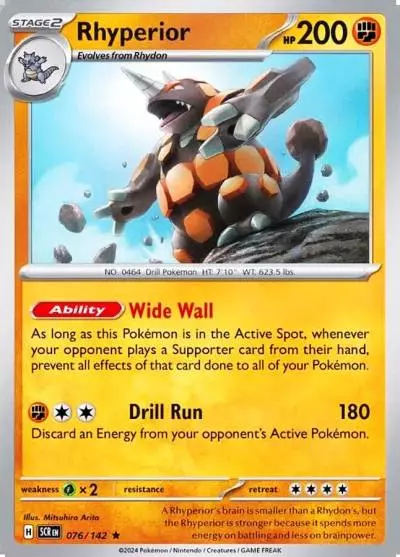 Rhyperior 76/142 Stellar Crown Pokemon card