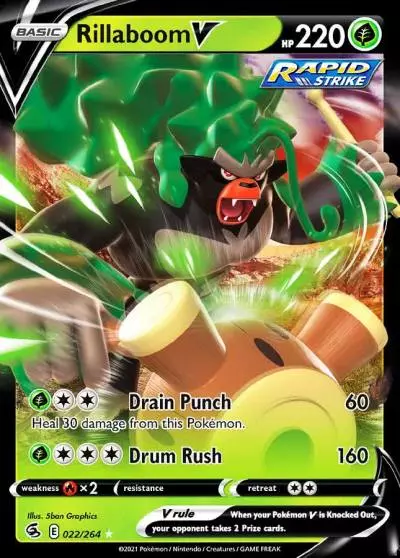 Rillaboom V 22/264 Fusion Strike Pokemon card