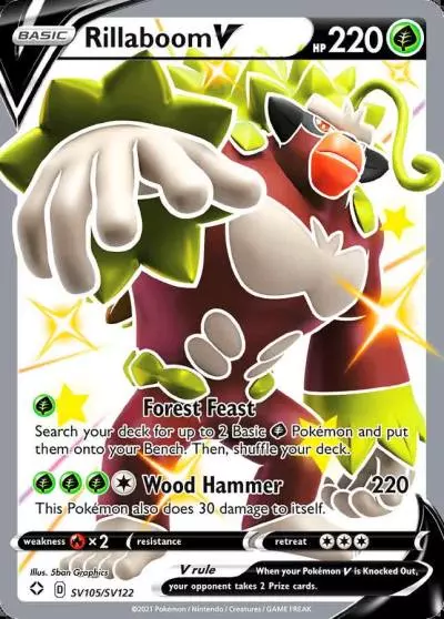 Rillaboom V SV105/122 Shining Fates Shiny Vault Pokemon card