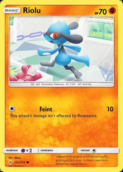 Riolu 102/214 Unbroken Bonds Pokemon card