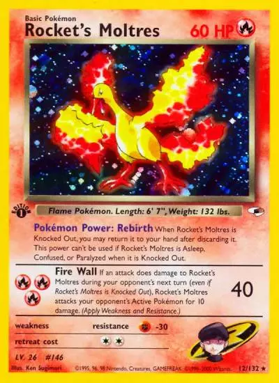 Rocket's Moltres 12/132 Gym Heroes Pokemon card