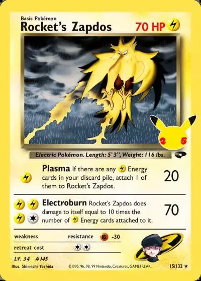 Rocket's Zapdos 15/25 Celebrations: Classic Collection Pokemon card