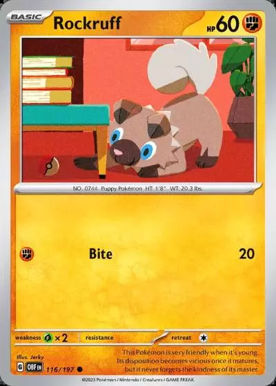 Rockruff 116/197 Obsidian Flames Pokemon card