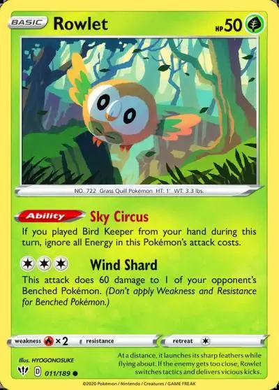 Rowlet 11/189 Darkness Ablaze Pokemon card