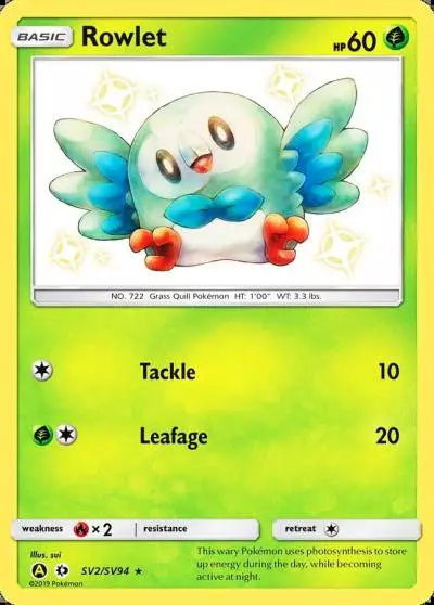 Rowlet SV2/94 Hidden Fates Shiny Vault Pokemon card