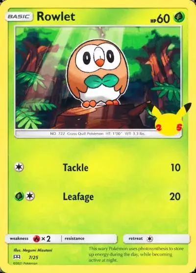 Rowlet 7/25 McDonald's Collection 2021 Pokemon card