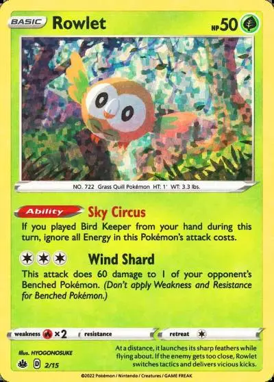 Rowlet 2/15 McDonald's Collection 2022 Pokemon card