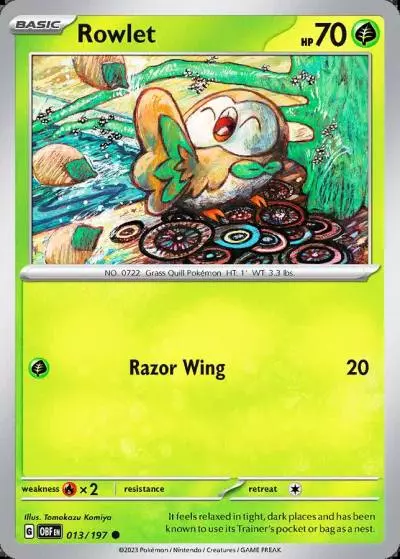 Rowlet 13/197 Obsidian Flames Pokemon card