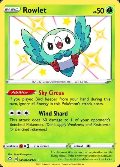 Rowlet SV001/122 Shining Fates Shiny Vault Pokemon card