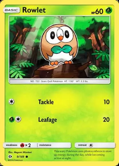 Rowlet 9/149 Sun & Moon Pokemon card
