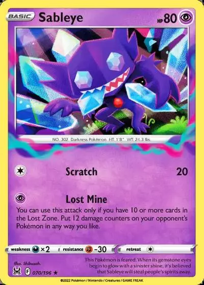 Sableye 70/196 Lost Origin Pokemon card