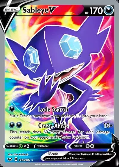 Sableye V 194/202 Sword & Shield Pokemon card