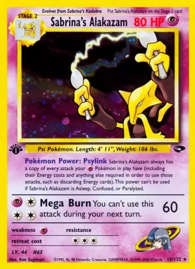 Sabrina's Alakazam 16/132 Gym Challenge Pokemon card