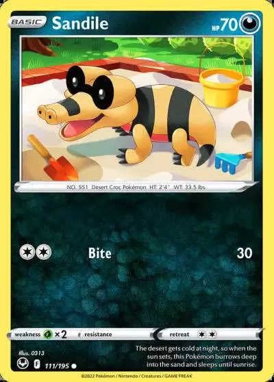 Sandile 111/195 Silver Tempest Pokemon card