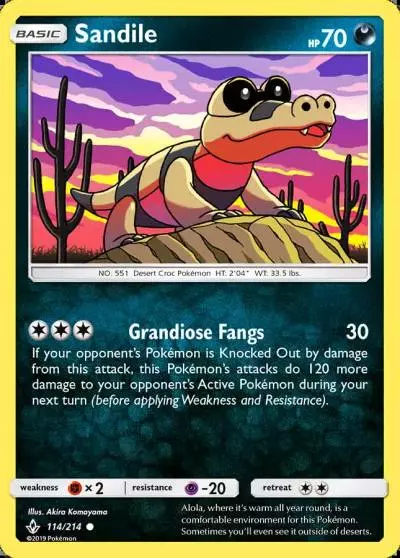 Sandile 114/214 Unbroken Bonds Pokemon card