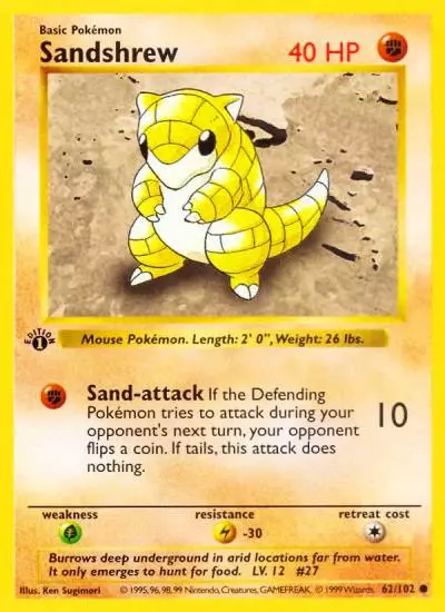 Sandshrew 62/102 Base Pokemon card