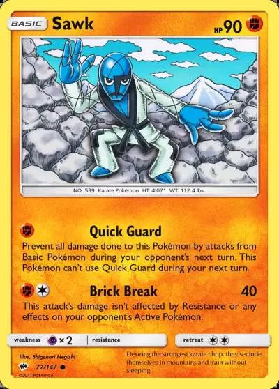 Sawk 72/147 Burning Shadows Pokemon card
