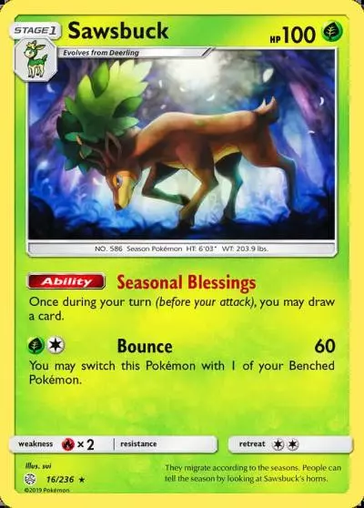 Sawsbuck 16/236 Cosmic Eclipse Pokemon card