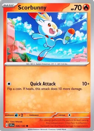 Scorbunny 26/142 Stellar Crown Pokemon card