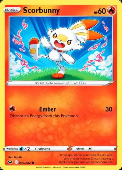 Scorbunny 30/202 Sword & Shield Pokemon card