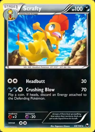 Scrafty 68/108 Dark Explorers Pokemon card