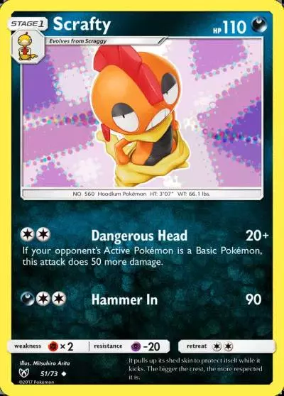 Scrafty 51/73 Shining Legends Pokemon card