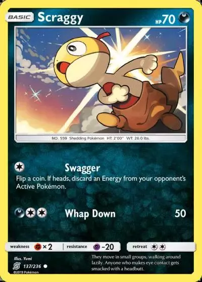 Scraggy 137/236 Unified Minds Pokemon card