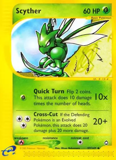 Scyther 57/147 Aquapolis Pokemon card