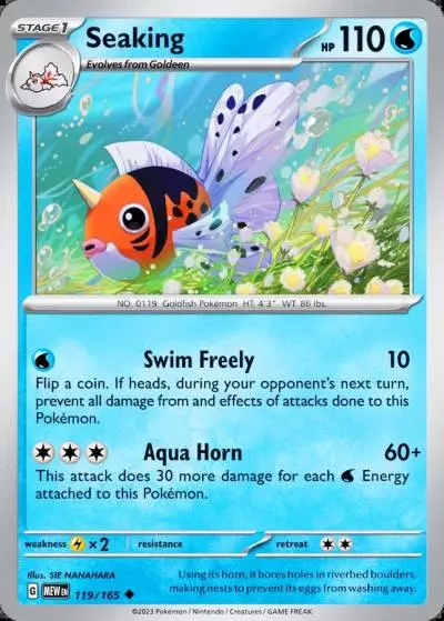 Seaking 119/165 151 Pokemon card