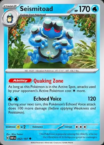 Seismitoad 52/197 Obsidian Flames Pokemon card