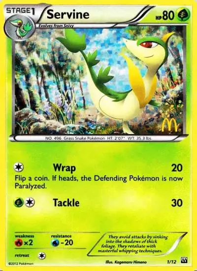 Servine 1/12 McDonald's Collection 2012 Pokemon card