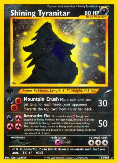 Shining Tyranitar 113/105 Neo Destiny Pokemon card