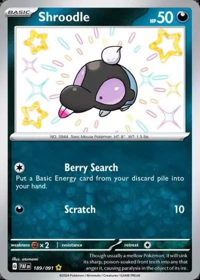 Shroodle 189/91 Paldean Fates Pokemon card