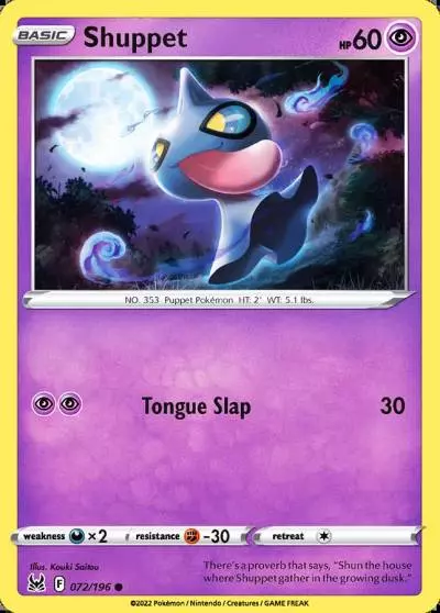 Shuppet 72/196 Lost Origin Pokemon card