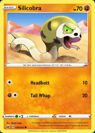Silicobra 108/202 Sword & Shield Pokemon card