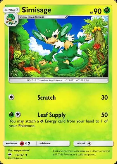 Simisage 13/147 Burning Shadows Pokemon card