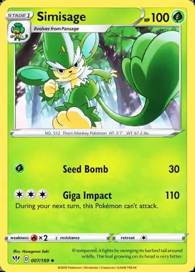 Simisage 7/189 Darkness Ablaze Pokemon card