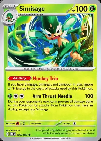 Simisage 5/182 Paradox Rift Pokemon card
