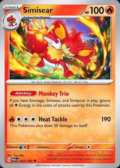Simisear 21/182 Paradox Rift Pokemon card