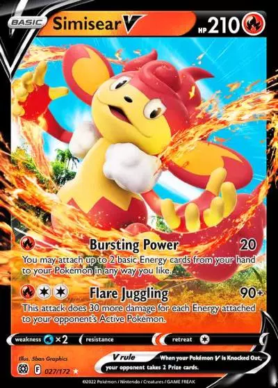 Simisear V 27/172 Brilliant Stars Pokemon card