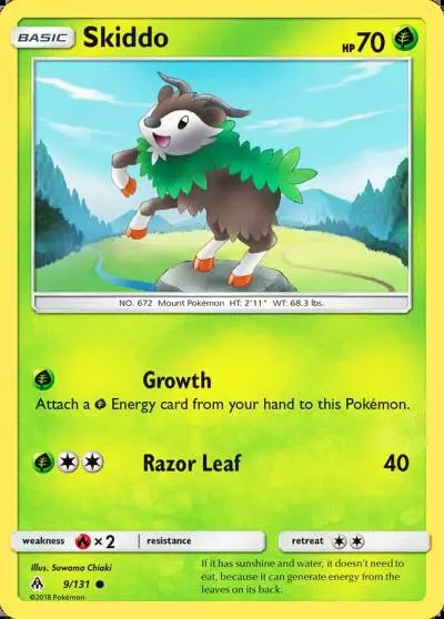 Skiddo 9/131 Forbidden Light Pokemon card
