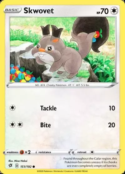 Skwovet 151/192 Rebel Clash Pokemon card