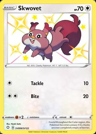 Skwovet SV099/122 Shining Fates Shiny Vault Pokemon card
